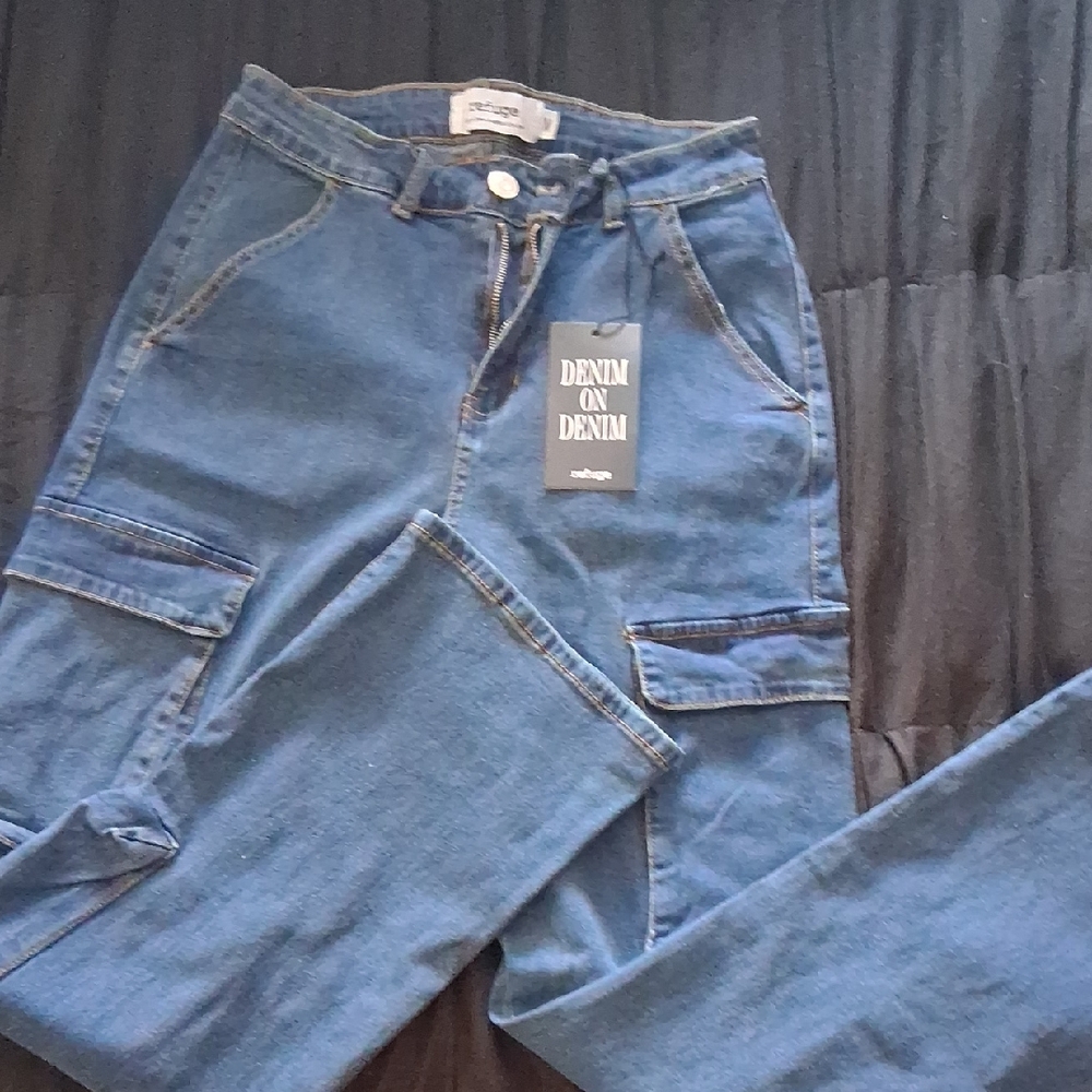 💎🖤 Refuge Flare Jeans - Deep Blue Wide Leg Cargo Jeans NEW W tags 2 Pockets